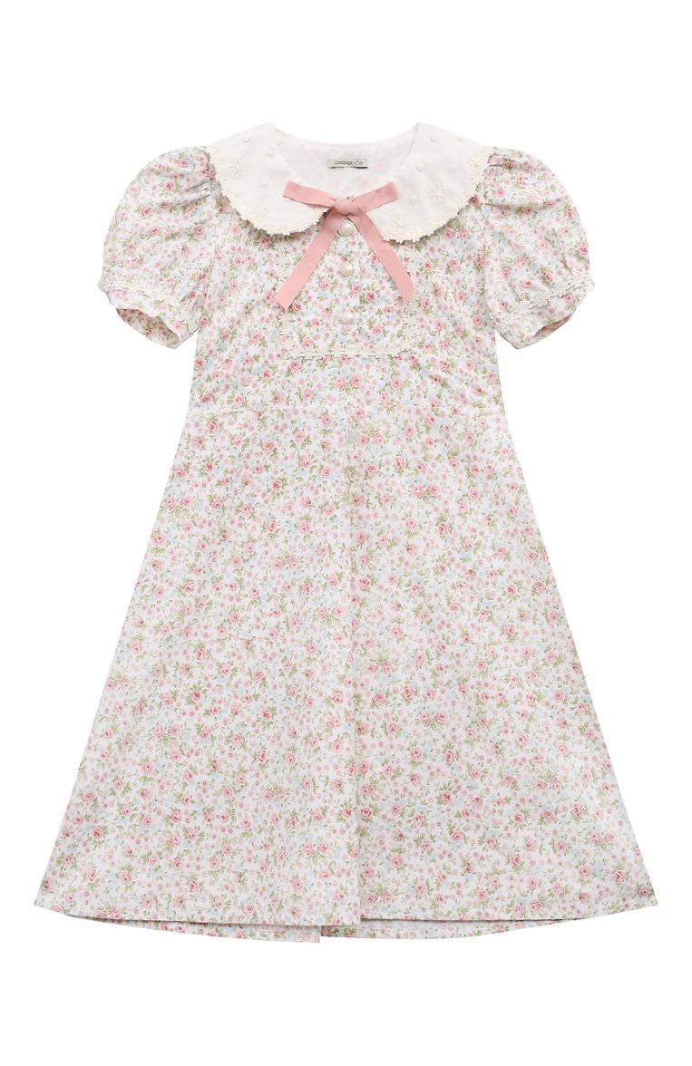Детское хлопковое платье DESIGNERS CAT кремового цв�ета, арт. 100000K01001582 L0UL0U DRESS/10A-12A | Фото 1 (Материал подклада: Хлопок; Рукава: Короткие; Материал внешний: Хлопок; Девочки Кросс-КТ: Платье-одежда; Случай: Повседневный; Ростовка одежда: 10 - 11 лет | 140 - 146см, 12 лет | 152 см)