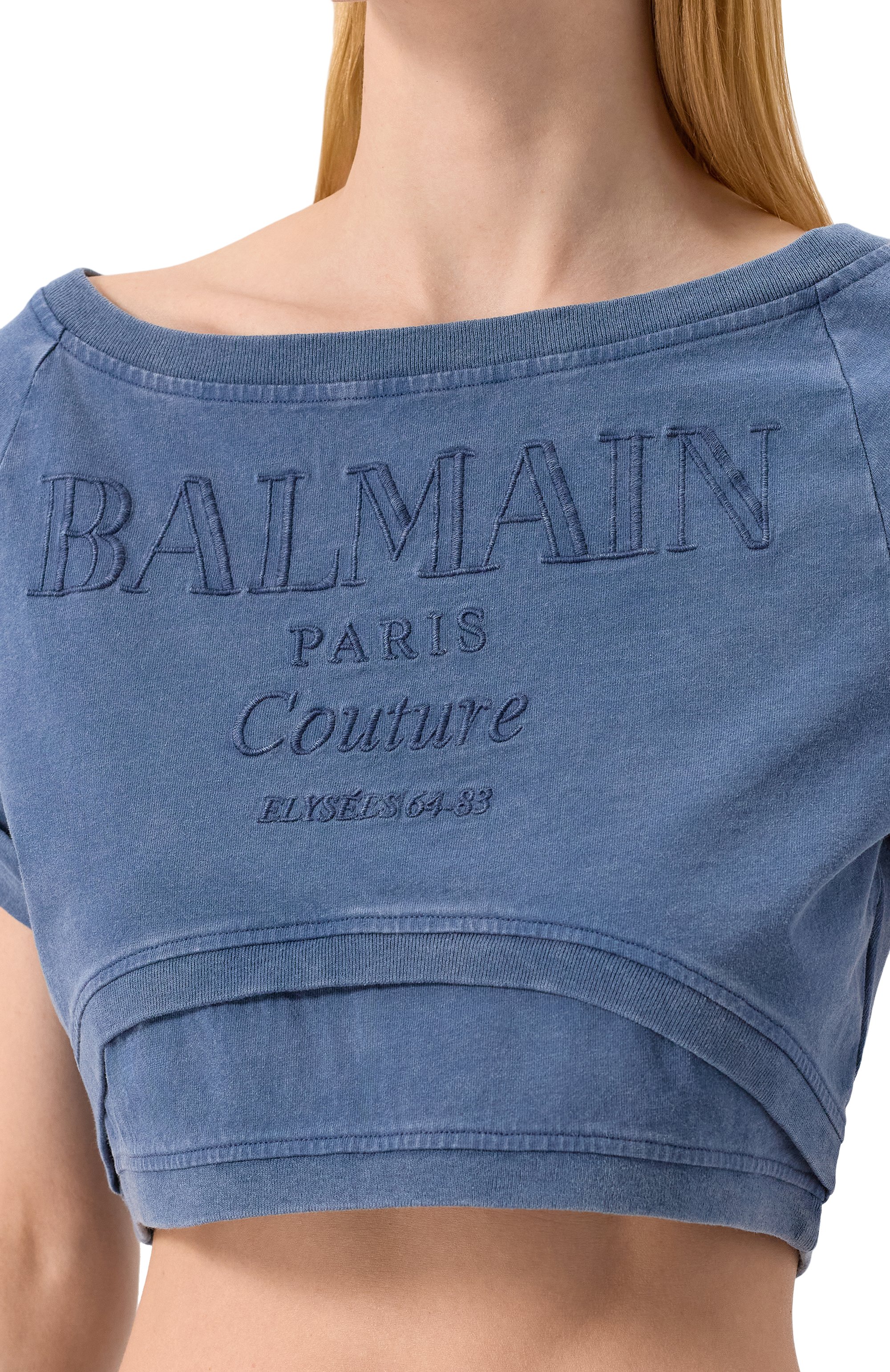 Хлопковая футболка BALMAIN синего цвета по цене 56100 руб., арт. EF1EE121/BC96, фото 5 Хлопковая футболка BALMAIN, арт. EF1EE121/BC96, фото 5