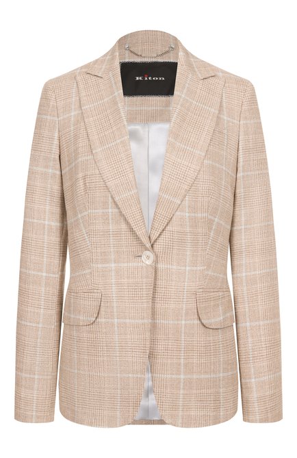 Женский жакет из кашемира и шерсти KITON бежевого цвета, арт. D15510K0610E80 | Фото 1 (Материал сплава: Проставлено; Длина (для топов): Стандартные; Драгоценные камни: Проставлено; Материал внешний: Шерсть, Кашемир; Рукава: Длинные)