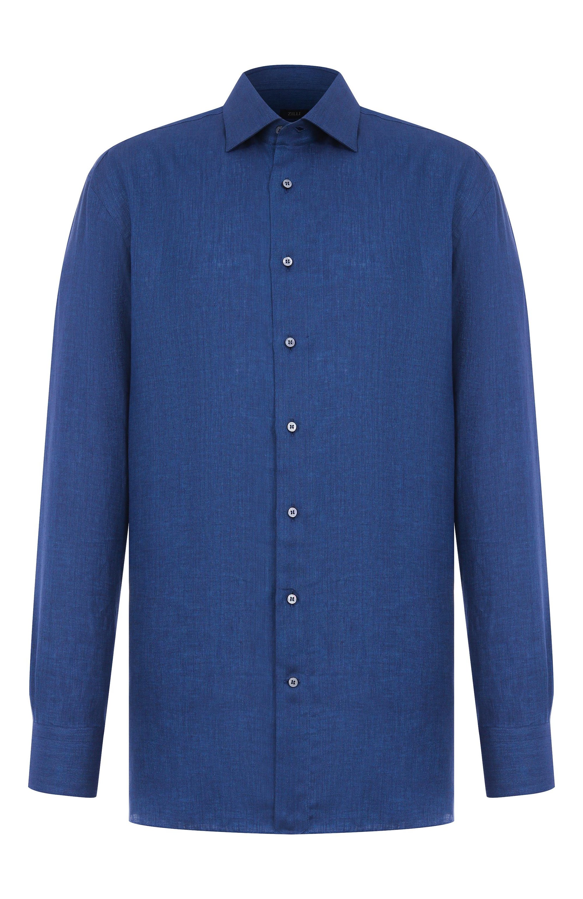 Льняная рубашка ZILLI синего цвета по цене 150500 руб., арт. F0RC01M080011003R/49, фото 1 Льняная рубашка ZILLI, арт. F0RC01M080011003R/49, фото 1