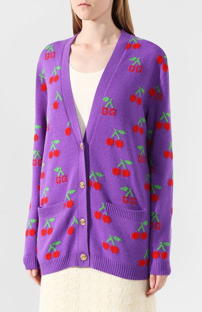 Шерстяной кардиган GUCCI фиолетового цвета по цене 285120 руб., арт. 579932/XKAWB, фото 3 Шерстяной кардиган GUCCI, арт. 579932/XKAWB, фото 3