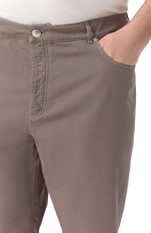 Хлопковые брюки Brunello Cucinelli M252DF101W Коричневый  M252DF101W Фото 5