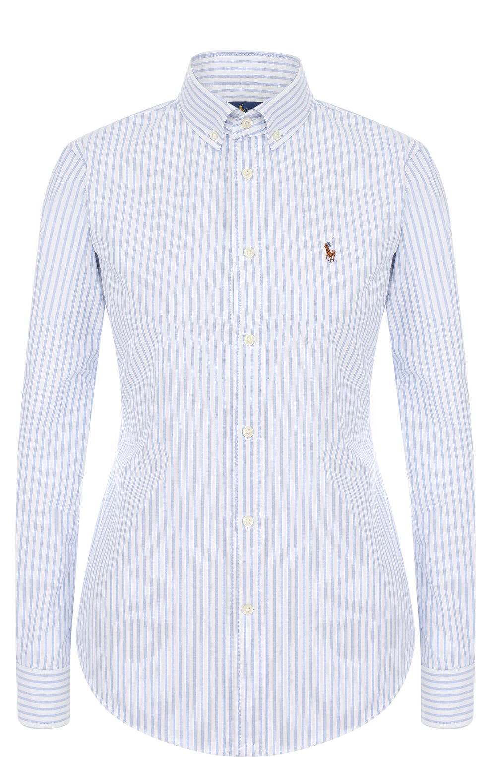 Приталенная хлопковая блуза в полоску POLO RALPH LAUREN голубого цвета по цене 13200 руб., арт. 211642479, фото 1 Приталенная хлопковая блуза в полоску POLO RALPH LAUREN, арт. 211642479, фото 1