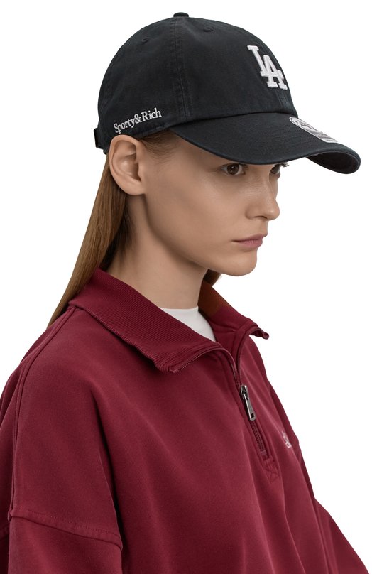 Хлопковая бейсболка Sporty and Rich AC060627668BA02 Чёрный  AC060627668BA02 Фото 2