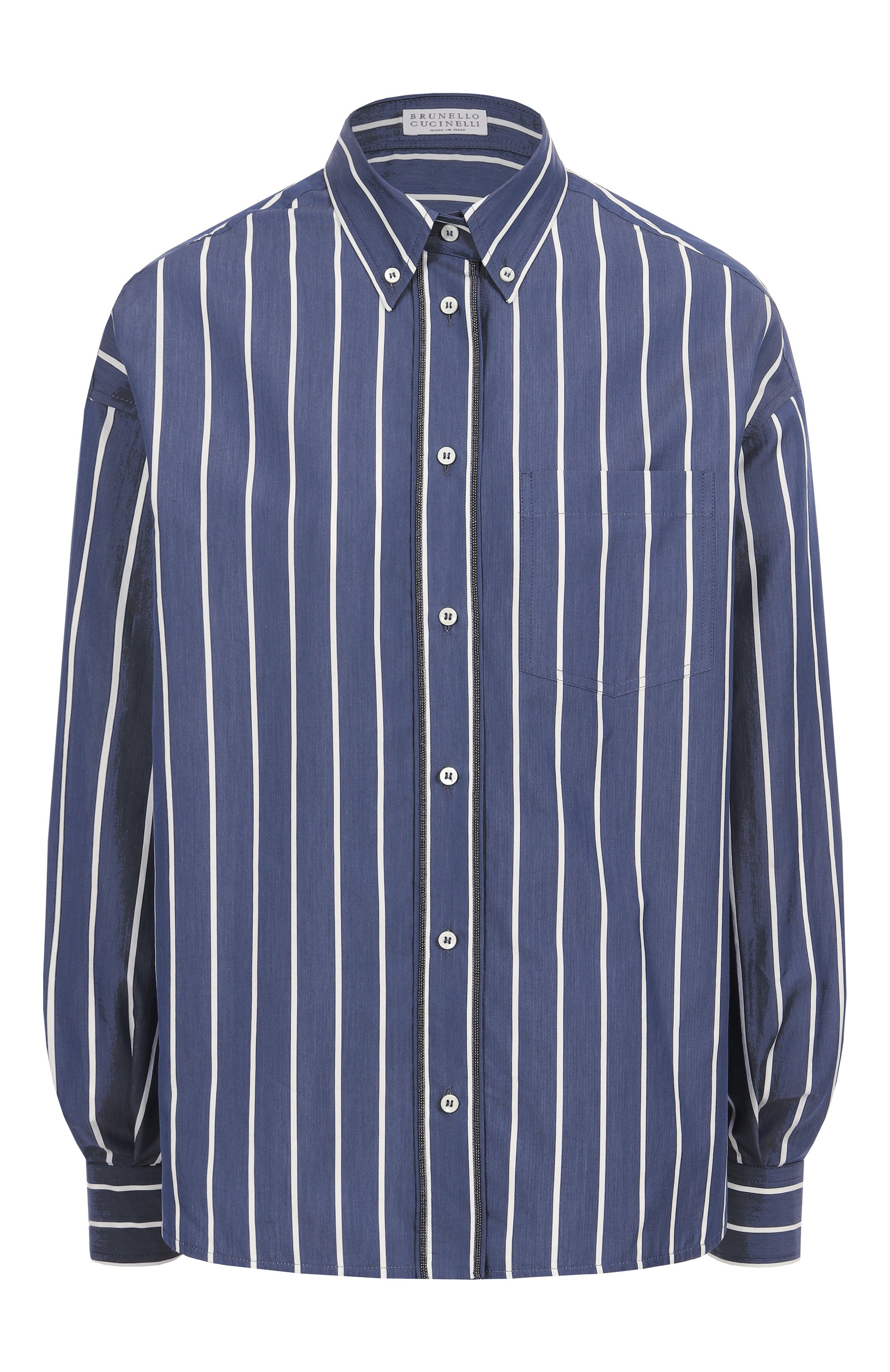 Рубашка из хлопка и шелка BRUNELLO CUCINELLI синего цвета по цене 231000 руб., арт. MP752ND716, фото 1 Рубашка из хлопка и шелка BRUNELLO CUCINELLI, арт. MP752ND716, фото 1