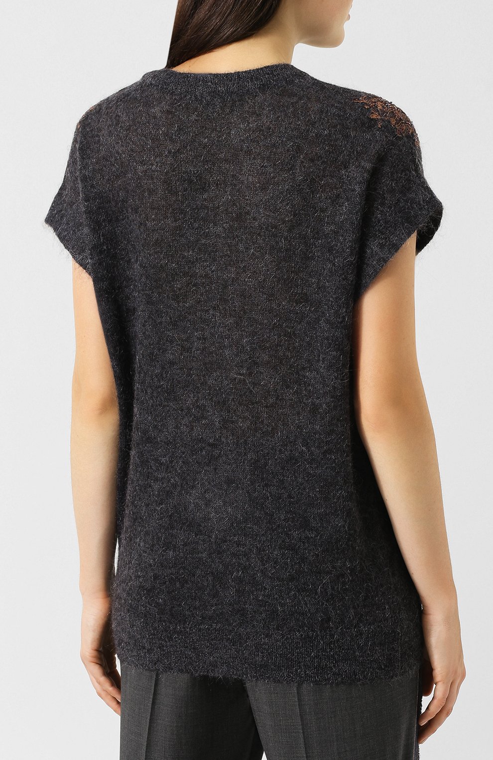 Вязаный пуловер с коротким рукавом и декоративной отделкой BRUNELLO CUCINELLI, арт. M1V769610, фото 4