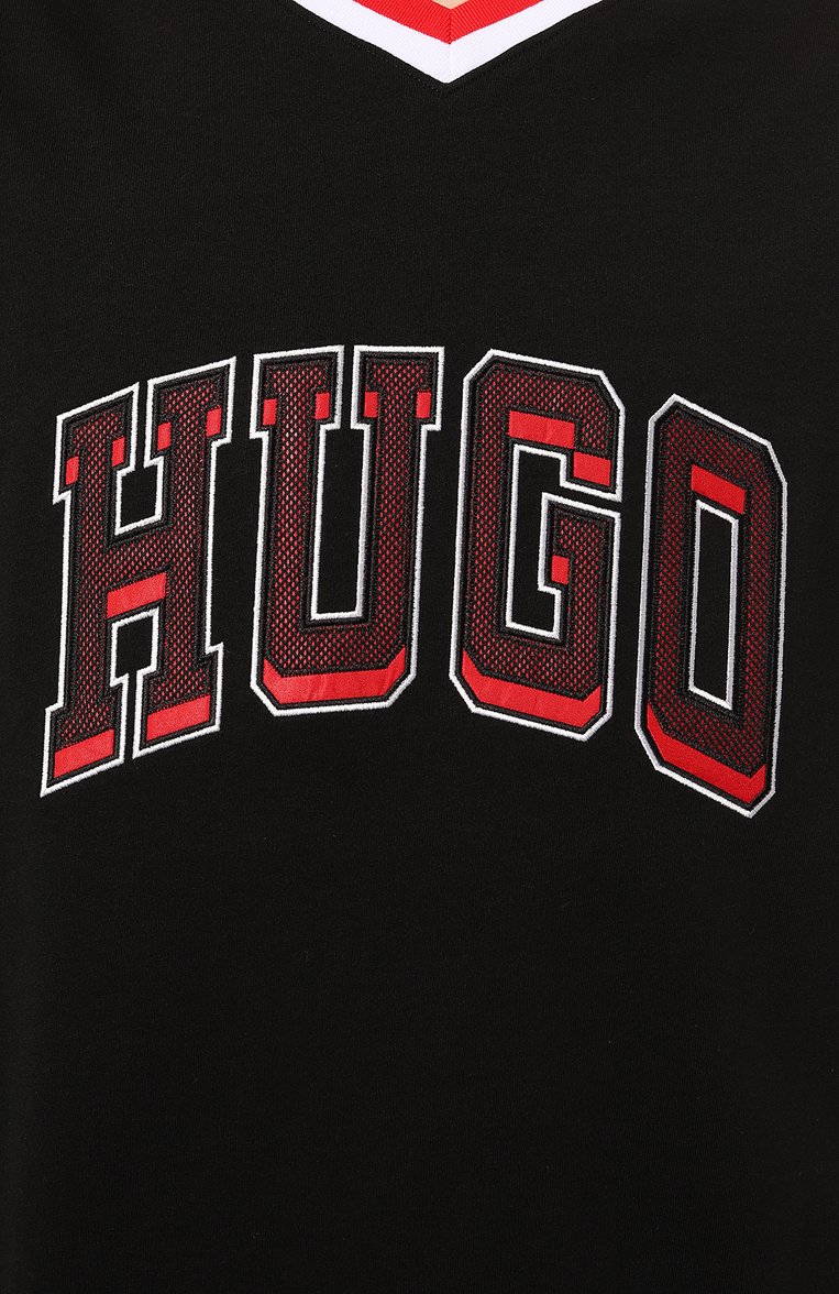 Мужская хлопковая футболка HUGO черного цвета, арт. 50510173 | Фото 5 (Материал внешний: Хлопок; Рукава: Короткие; Длина (для топов): Стандартные; Принт: С принтом; Стили: Спорт-шик; Кросс-КТ: Джерси; Мужское Кросс-КТ: Футболка-одежда; Автоматизация состава: Проставлено; Автоматизация ТО: Проставлено)