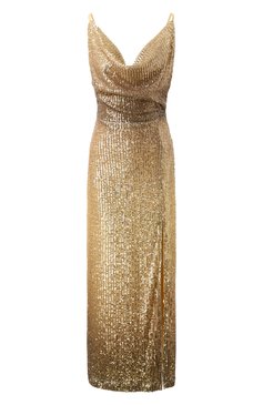 Женское платье с отделкой пайетками IN THE MOOD FOR LOVE золотого цвета, арт. RS2500100003 | Фото 1 (Длина Ж (юбки, платья, шорты): Миди; Драгоценные камни: Проставлено; Материал сплава: Проставлено; Женское Кросс-КТ: Платье-одежда; Случай: Вечерний; Рукава: На бретелях; Стили: Гламурный; Материал внешний: Синтетический материал)