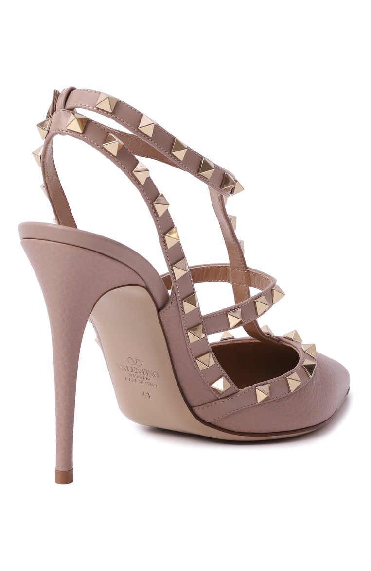 Женские кожаные туфли rockstud 100 VALENTINO бежевого цвета, арт. 6W2S0393/VCE | Фото 5 (Подошва: Плоская; Материал сплава: Проставлено; Материал внешний: Натуральная кожа; Каблук высота: Высокий; Материал внутренний: Натуральная кожа; Драгоценные камни: Проставлено; Каблук тип: Шпилька)