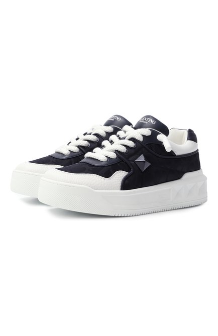Мужские комбинированные кеды one stud xl VALENTINO синего цвета, арт. 6Y2S0G37/ZKD | Фото 1 (Материал внешний: Натуральная кожа, Текстиль; Материал сплава: Проставлено; Драгоценные камни: Проставлено; Материал внутренний: Натуральная кожа; Подошва: Массивная)