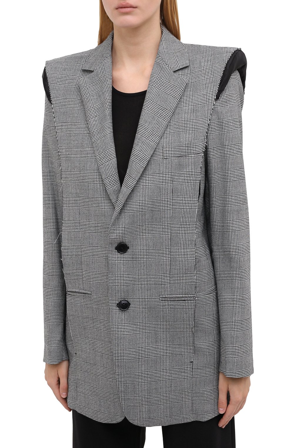 Шерстяной жакет VETEMENTS серого цвета по цене 217500 руб., арт. WAH21JA021 1208/BLACK/WHITE CHECK, фото 4 Шерстяной жакет VETEMENTS, арт. WAH21JA021 1208/BLACK/WHITE CHECK, фото 4