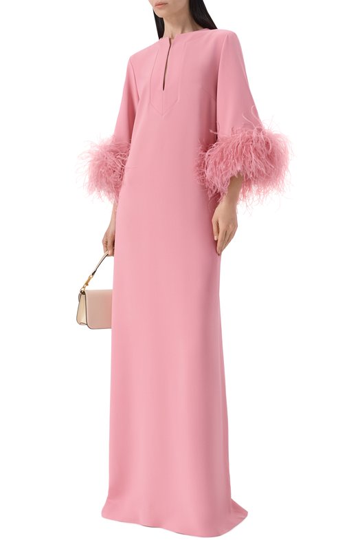 Платье из шелка и вискозы с отделкой перьями Elie Saab D1101ERC26/CD023 Розовый  D1101ERC26/CD023 Фото 2