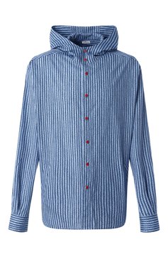 Мужская хлопковая рубашка KITON голубого цвета, арт. UMCMARH0912901_46-50 | Фото 1 (Рукава: Длинные; Длина (для топов): Стандартные; Манжеты: На кнопках; Стили: Кэжуэл; Воротник: С капюшоном; Случай: Повседневный; Принт: Полоска; Материал внешний: Хлопок; Автоматизация состава: Проставлено; Автоматизация ТО: Проставлено)