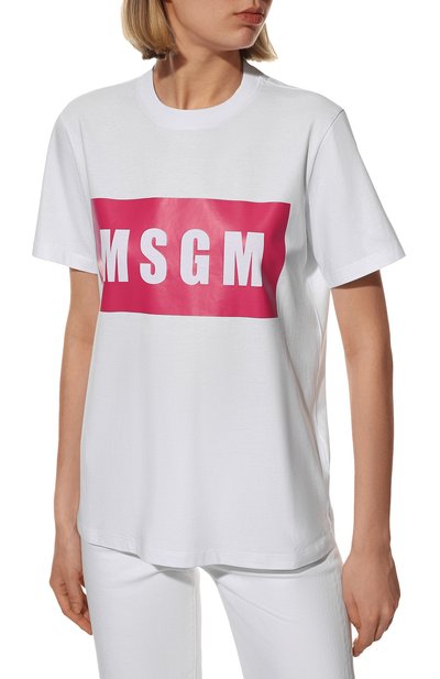 Хлопковая футболка MSGM белого цвета по цене 13000 руб., арт. 3241MDM520 227298, фото 3 Хлопковая футболка MSGM, арт. 3241MDM520 227298, фото 3