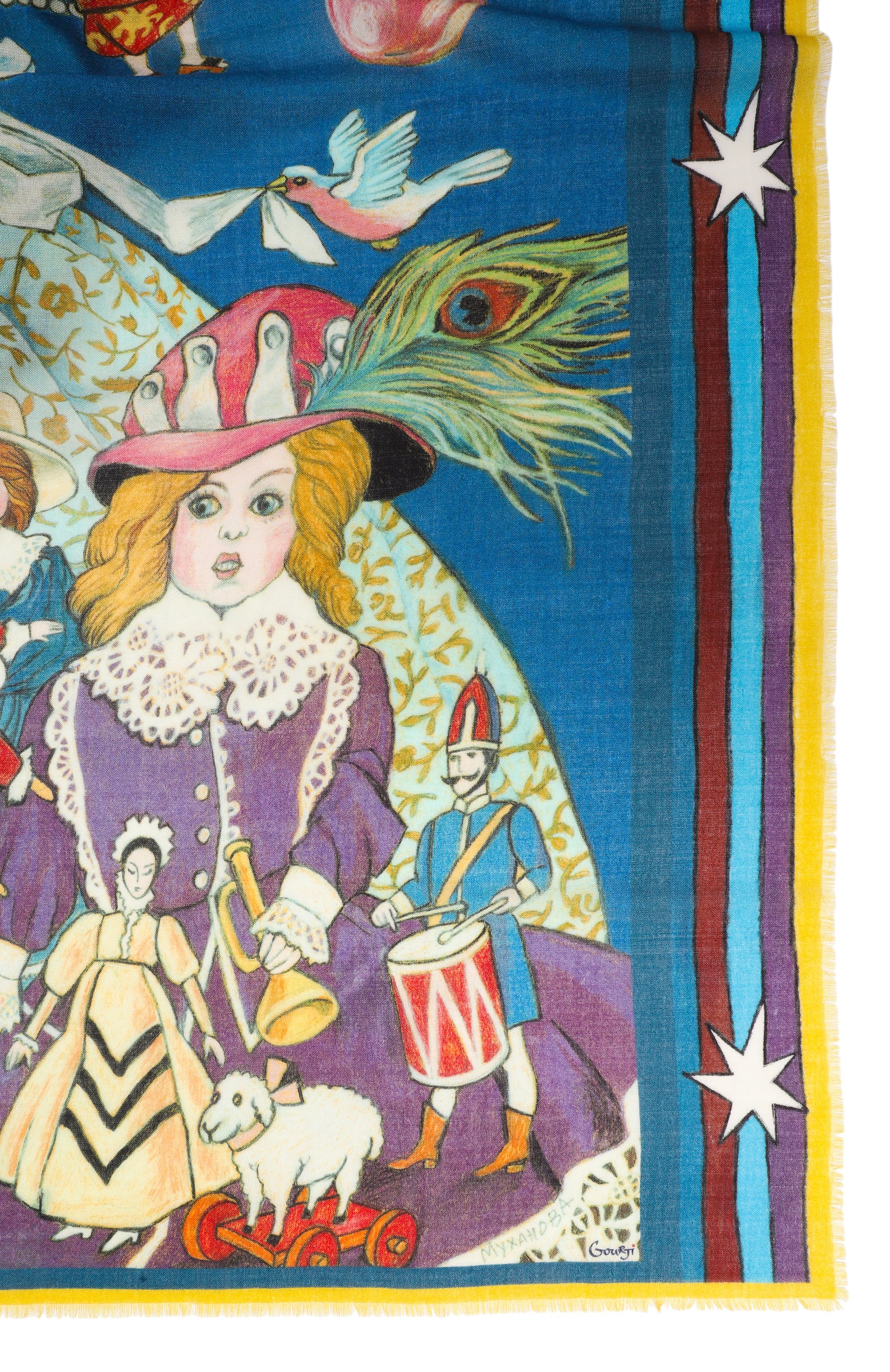 Шерстяная шаль щелкунчик GOURJI синего цвета по цене 39960 руб., арт. 91264639/41114, фото 4 Шерстяная шаль щелкунчик GOURJI, арт. 91264639/41114, фото 4