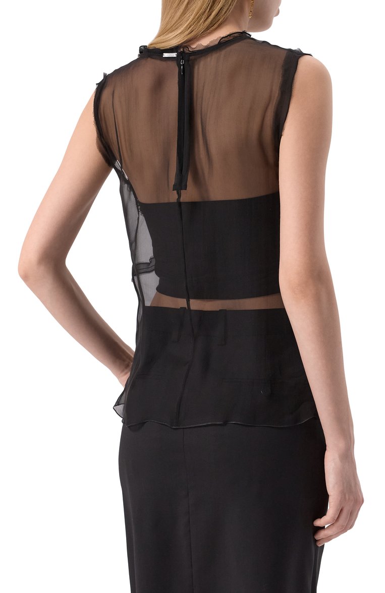 Женский шелковый топ DSQUARED2 черного цвета, арт. S72NC1165/S53639 | Фото 4 (Длина (для топов): Стандартные; Материал внешний: Шелк; Материал сплава: Проставлено; Драгоценные камни: Проставлено; Стили: Минимализм; Рукава: Без рукавов)