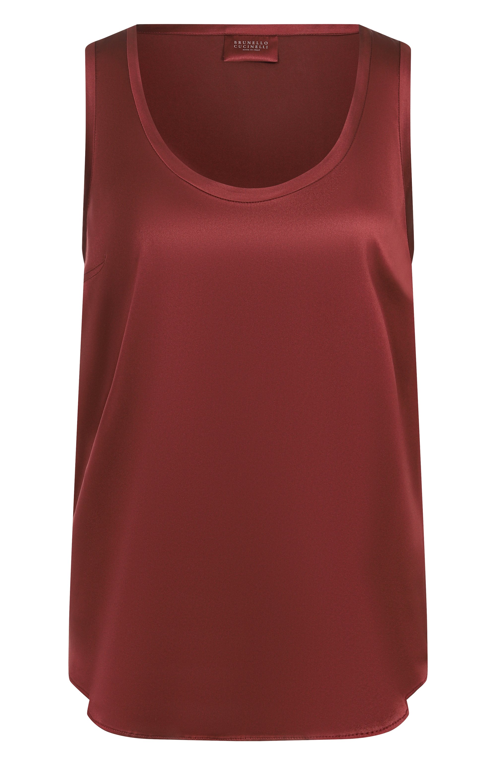 Атласный топ BRUNELLO CUCINELLI бордового цвета по цене 98700 руб., арт. MPC59E0600, фото 1 Атласный топ BRUNELLO CUCINELLI, арт. MPC59E0600, фото 1