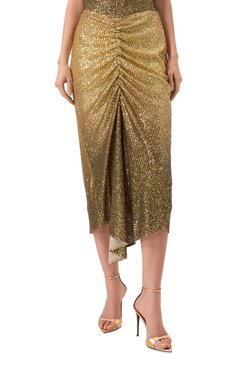 Женская юбка с отделкой пайетками IN THE MOOD FOR LOVE золотого цвета, арт. RS2500200001 | Фото 3 (Драгоценные камни: Проставлено; Длина Ж (юбки, платья, шорты): Миди; Материал сплава: Проставлено; Стили: Гламурный; Кросс-КТ: костюм; Материал внешний: Синтетический материал)