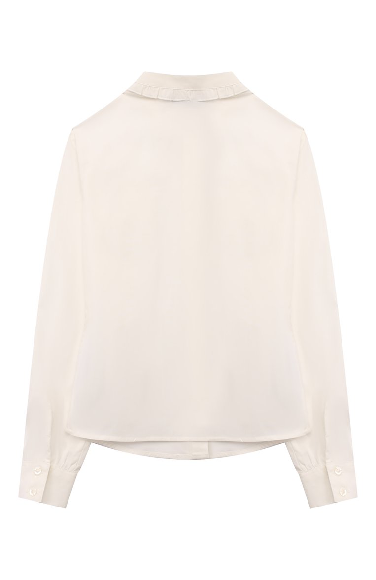 Детское хлопковая рубашка EMPORIO ARMANI молочного цвета, арт. 6D3C02/3N6BZ | Фото 2 (Рукава: Длинные; Материал сплава: Проставлено; Драгоценные камни: Проставлено; Материал внешний: Хлопок; Стили: Классический; Девочки-школьная форма: Блузки; Ростовка одежда: 6 лет | 116 см, 8 лет | 128 см, 7 лет | 122 см, 10 - 11 лет | 140 - 146см, 16 лет | 164 см, 13 - 15 лет | 158 см)
