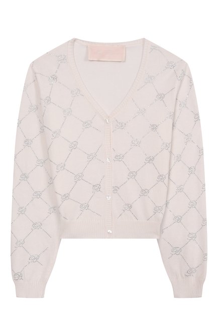 Детский хлопковый кардиган BLUMARINE кремового цвета, арт. BFMA002.C.FL028/6A-12A | Фото 1 (Рукава: Длинные; Ма�териал внешний: Хлопок; Драгоценные камни: Проставлено; Материал сплава: Проставлено)