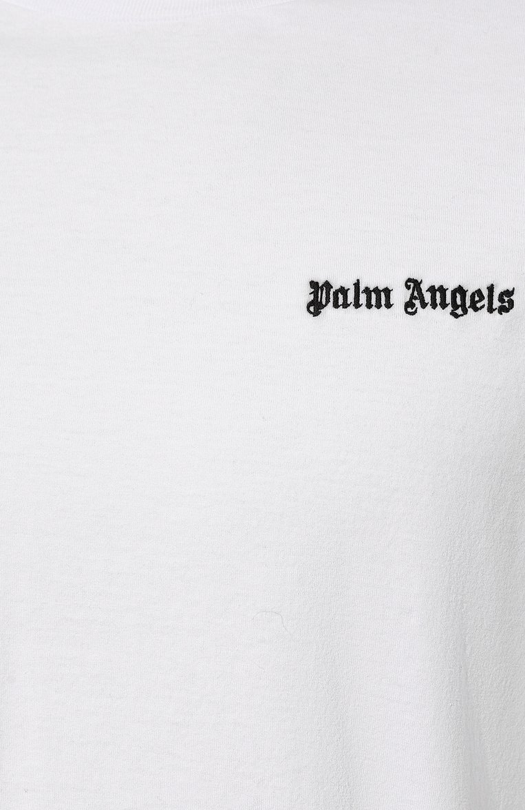 Мужская хлопковая футболка PALM ANGELS белого цвета, арт. PMAA089F23JER0010110 | Фото 5 (Материал внешний: Хлопок; Рукава: Короткие; Длина (для топов): Стандартные; Принт: Без принта; Стили: Спорт-шик; Кросс-КТ: Джерси; Мужское Кросс-КТ: Футболка-одежда; Детали: Декор; Автоматизация ТО: Проставлено; Автоматизация состава: Проставлено)