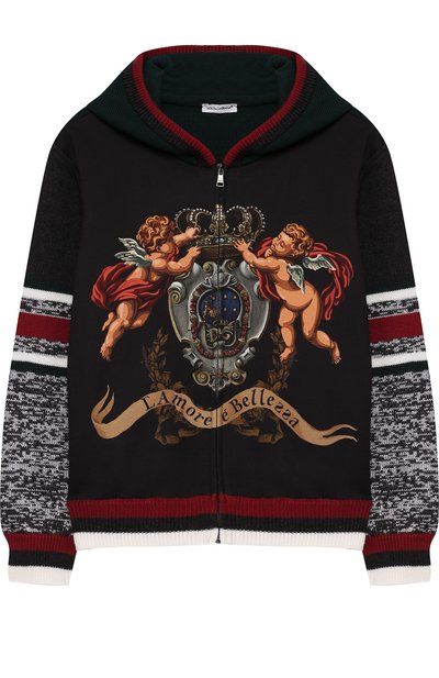 Кардиган из смеси шерсти и хлопка с капюшоном DOLCE & GABBANA разноцветного цвета по цене 21050 руб., арт. L4KW17/JAVHQ/2-6, фото 1 Кардиган из смеси шерсти и хлопка с капюшоном DOLCE & GABBANA, арт. L4KW17/JAVHQ/2-6, фото 1