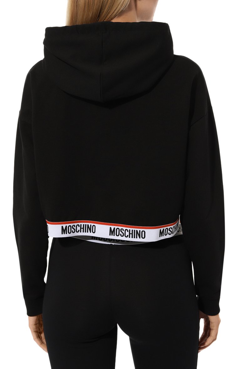 Женский хлопковое худи MOSCHINO черного цвета, арт. 232V6/A1782/4413 | Фото 4 (Рукава: Длинные; Материал внешний: Хлопок; Женское Кросс-КТ: Худи-одежда, Худи-белье; Длина (для топов): Укороченные)