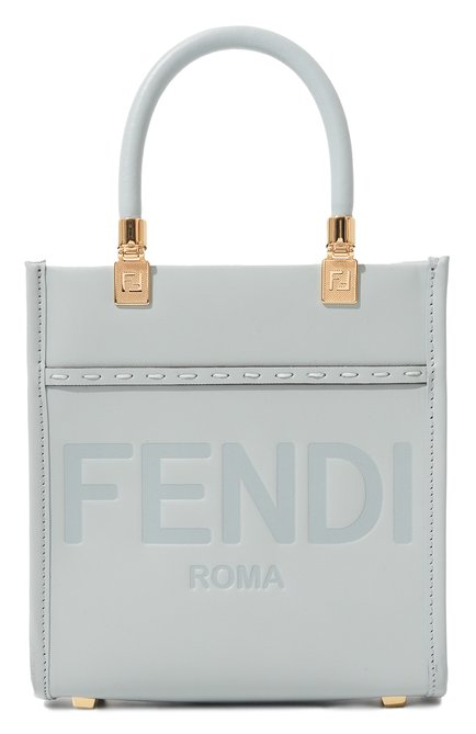 Женская сумка sunshine FENDI голубого цвета, арт. 8BS092/ARNN | Фото 1 (Материал: Натуральная кожа; Размер: mini; Ремень/цепочка: На ремешке; Материал сплава: Проставлено; Драгоценные камни: Проставлено)