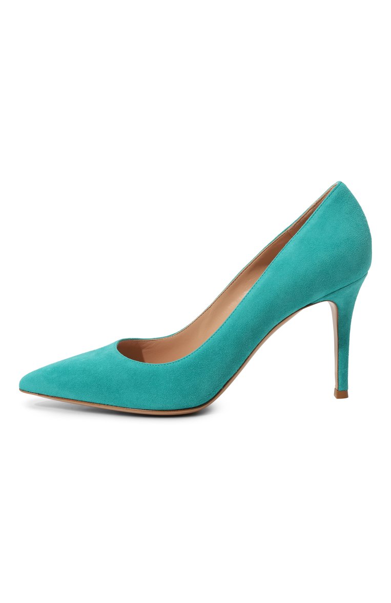 Женские замшевые туфли gianvito 85 GIANVITO ROSSI бирюзового цвета, арт. G24580.85RIC.CAMHYDR | Фото 4 (Подошва: Плоская; Каблук высота: Высокий; Материал внутренний: Натуральная кожа; Материал внешний: Замша, Натуральная кожа; Каблук тип: Шпилька)