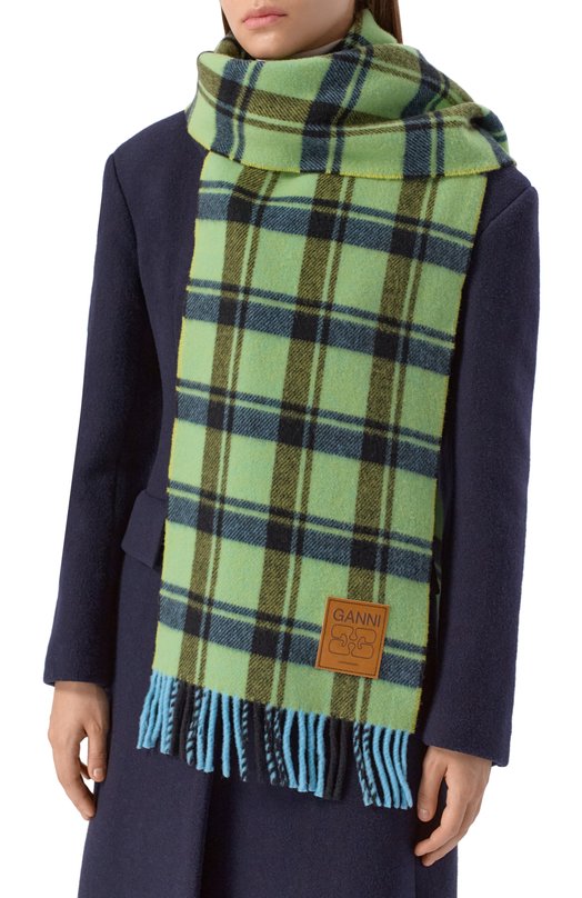 Шерстяной шарф Ganni A6935 Зелёный  A6935 Фото 2