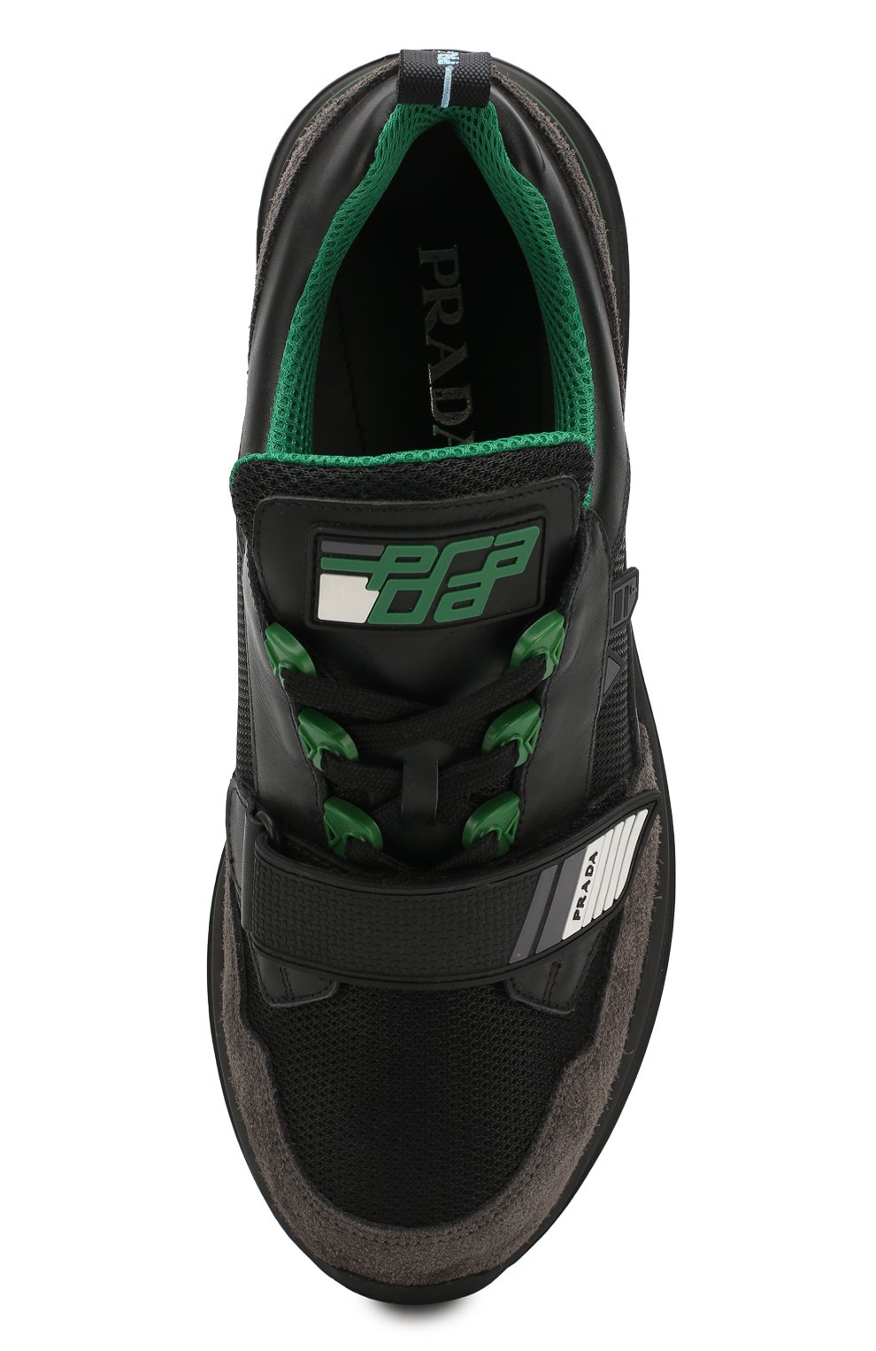 Текстильные кроссовки на шнуровке с застежкой велькро PRADA, арт. 2EG266-3V71-F0DC4, фото 5