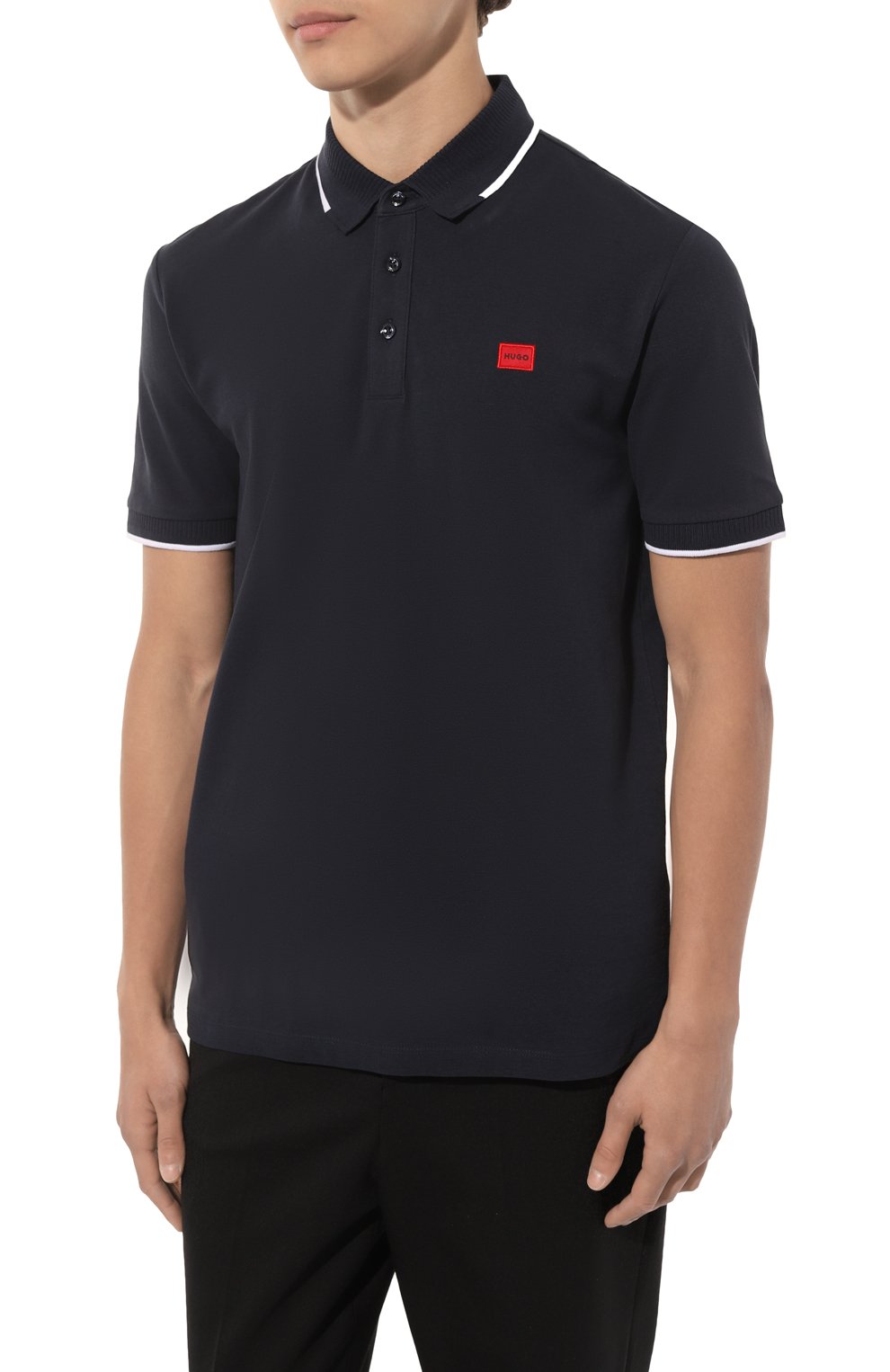 Хлопковое поло HUGO темно-синего цвета по цене 14950 руб., арт. 50490775, фото 3 Хлопковое поло HUGO, арт. 50490775, фото 3