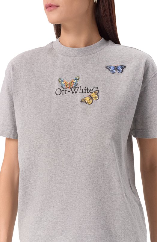 Хлопковая футболка Off-White 0WAA089S25JER007 Серый  0WAA089S25JER007 Фото 5