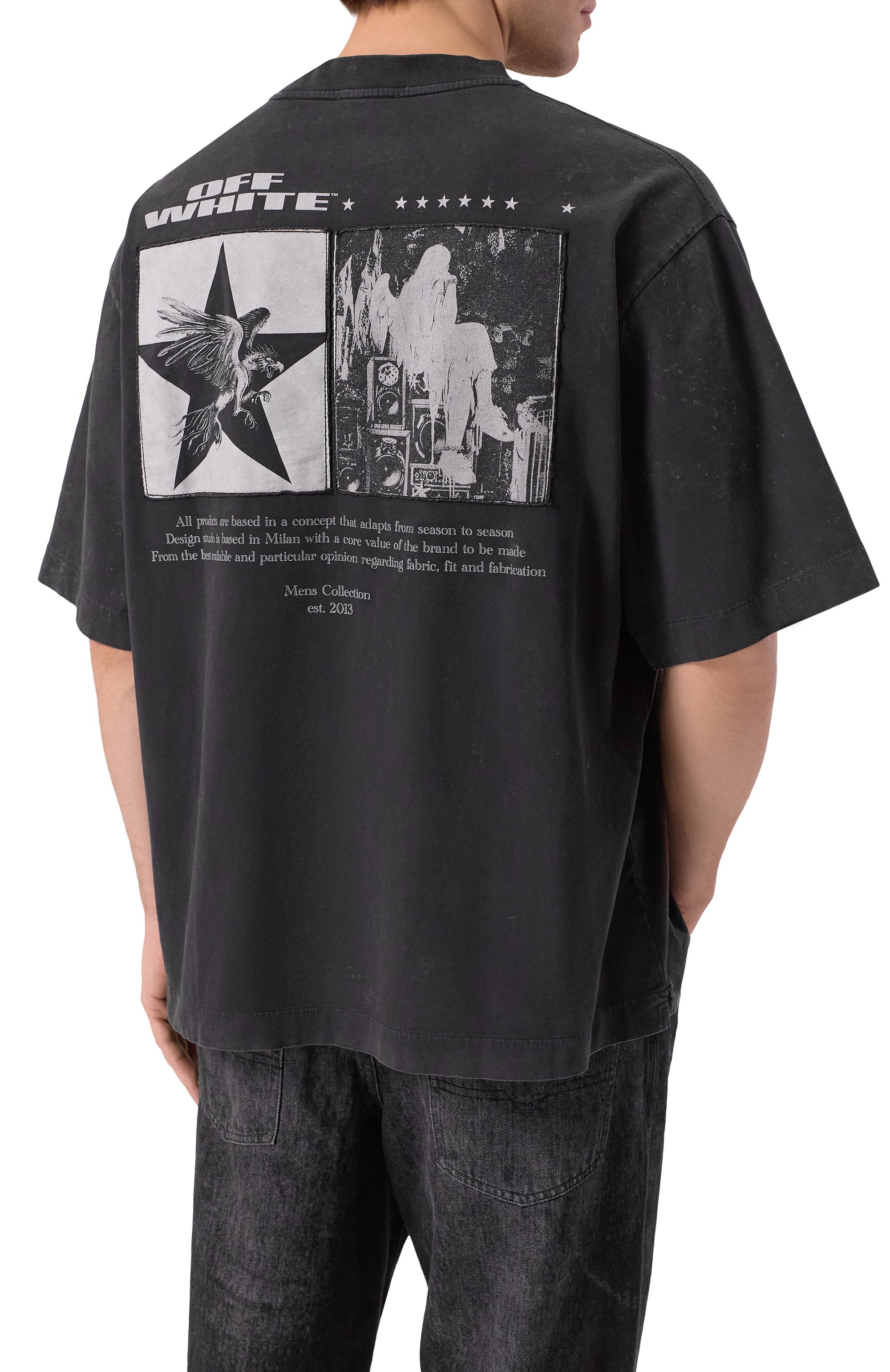 Хлопковая футболка OFF-WHITE темно-серого цвета по цене 48250 руб., арт. 0MAA120F25JER003, фото 4 Хлопковая футболка OFF-WHITE, арт. 0MAA120F25JER003, фото 4