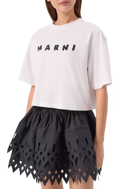 Хлопковая футболка MARNI белого цвета по цене 39850 руб., арт. THJE0333P5/USCX42, фото 3 Хлопковая футболка MARNI, арт. THJE0333P5/USCX42, фото 3