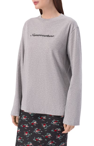 Хлопковый лонгслив N21 серого цвета по цене 29950 руб., арт. 19I N2M0/F011/4157, фото 3 Хлопковый лонгслив N21, арт. 19I N2M0/F011/4157, фото 3