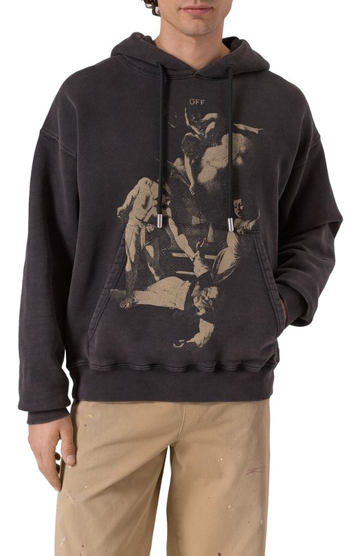 Хлопковое худи Off-White 0MBB085S25FLE000 Серый  0MBB085S25FLE000 Фото 3