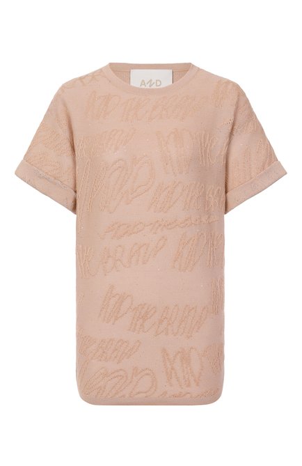 Женская футболка из хлопка и вискозы AND THE BRAND бежевого цвета, арт. S25-TS014S-1204-301 | Фото 1 (Материал сплава: Проставлено; Материал внешний: Хлопок, Вискоза; Длина (для топов): Стандартные; Драгоценные камни: Проставлено; Рукава: Короткие)