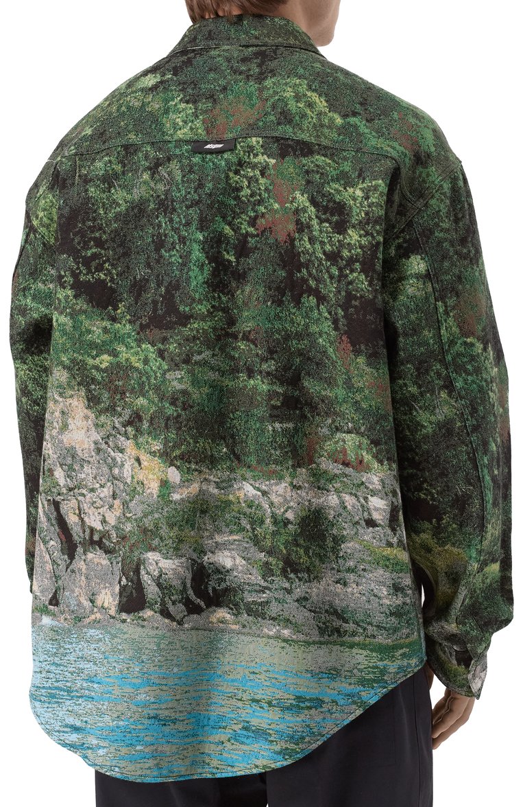 Мужская куртка-рубашка MSGM зеленого цвета, арт. 3840ME18/257055 | Фото 4 (Материал внешний: Хлопок, Синтетический материал; Рукава: Длинные; Длина (верхняя одежда): До середины бедра; Мужское Кросс-КТ: Куртка-рубашка; Стили: Кэжуэл; Кросс-КТ: Легкие; Автоматизация состава: Проставлено; Автоматизация ТО: Проставлено)