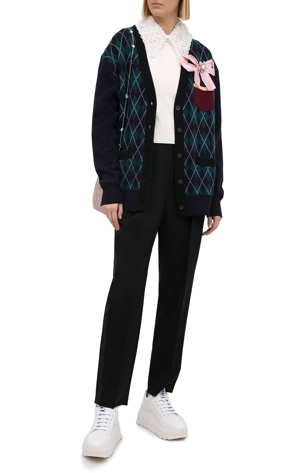 Шерстяной кардиган MIU MIU темно-зеленого цвета по цене 105000 руб., арт. MMF306-1ML4-F0422, фото 2 Шерстяной кардиган MIU MIU, арт. MMF306-1ML4-F0422, фото 2