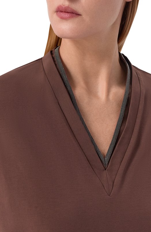 Хлопковая футболка Brunello Cucinelli MPT18BD222 Коричневый  MPT18BD222 Фото 5
