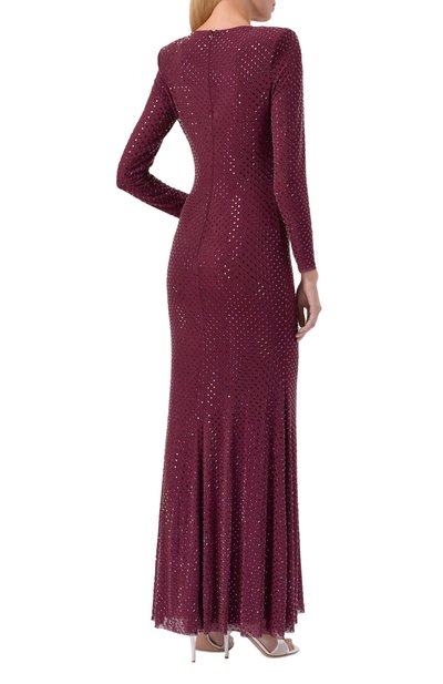 Платье с отделкой стразами SELF-PORTRAIT бордового цвета по цене 115000 руб., арт. PF25122XBU, фото 4 Платье с отделкой стразами SELF-PORTRAIT, арт. PF25122XBU, фото 4