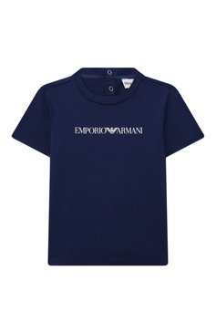 Детский хлопковая футболка EMPORIO ARMANI синего цвета, арт. 8NHTN5/1JPZZ | Фото 1 (Материал сплава: Проставлено; Нос: Не проставлено; Материал внешний: Хлопок; Кросс-КТ НВ: Футболка)