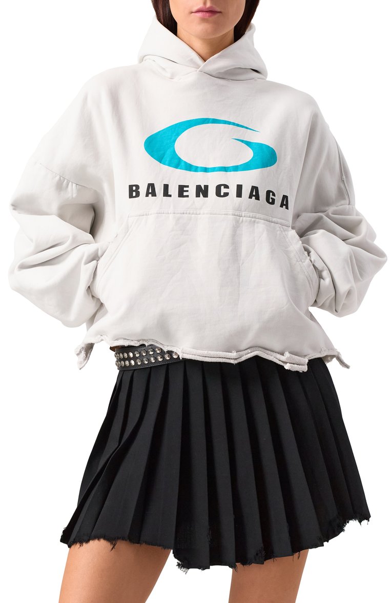 Женский хлопковое худи BALENCIAGA белого цвета, арт. 783397/TRVC3 | Фото 3 (Длина (для топов): Стандартные; Материал сплава: Проставлено; Драгоценные камни: Проставлено; Рукава: Длинные; Стили: Гранж; Женское Кросс-КТ: Худи-одежда; Материал внешний: Хлопок)