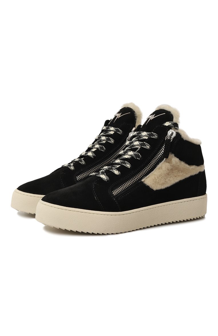 Мужские комбинированные кеды kriss ice GIUSEPPE ZANOTTI DESIGN черного цвета, арт. RU30048 | Фото 1 (Подошва: Массивная; Материал утеплителя: Натуральный мех; Стили: Классический; Материал внешний: Натуральная кожа; Кросс-КТ: Высокие)