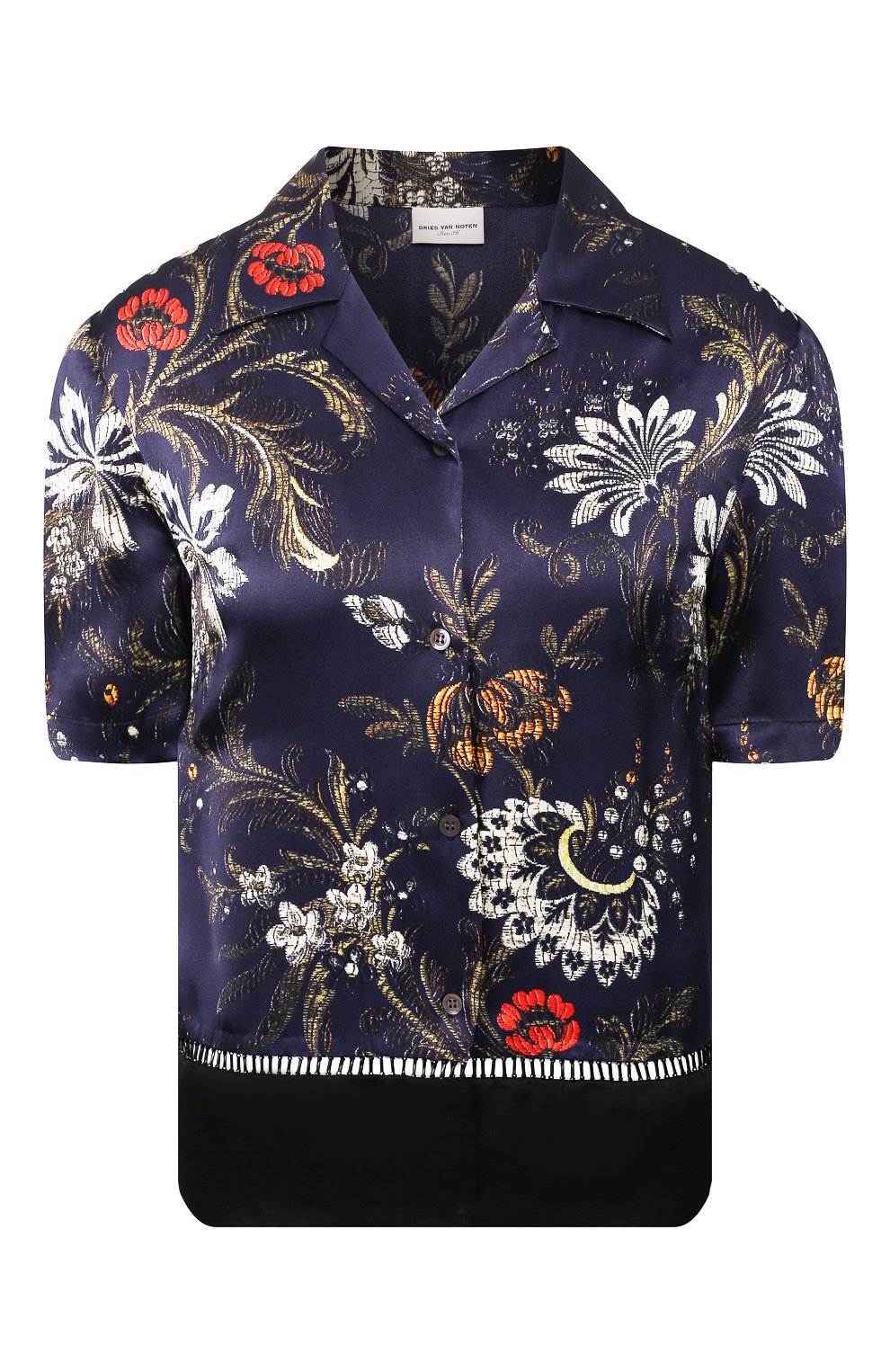 Шелковая рубашка DRIES VAN NOTEN темно-синего цвета по цене 97500 руб., арт. 201-18601-9413, фото 1 Шелковая рубашка DRIES VAN NOTEN, арт. 201-18601-9413, фото 1