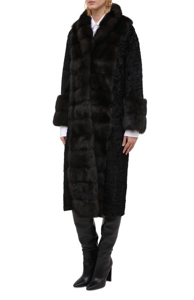Шуба из меха соболя и каракульчи MANZONI24, арт. 20M854-PAZ/BLACK/EXTRADARK/38-46, фото 4