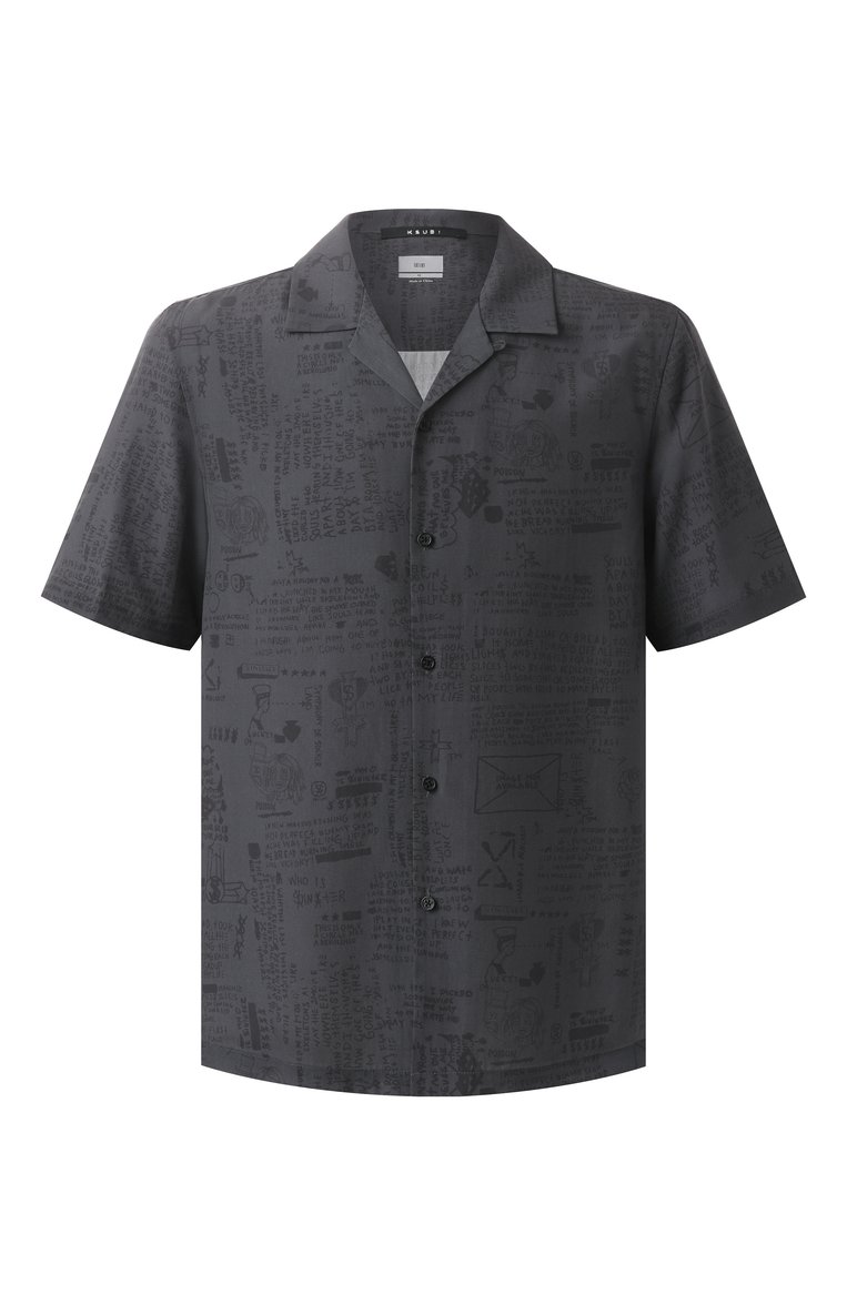 Мужская рубашка KSUBI черного цвета, арт. MPS25SH020 | Фото 1 (Рукава: Короткие; Драгоценные камни: Проставлено; Материал сплава: Проставлено; Длина (для топов): Стандартные; Стили: Гранж; Воротник: Отложной; Принт: С принтом; Случай: Повседневный; Материал внешний: Вискоза)