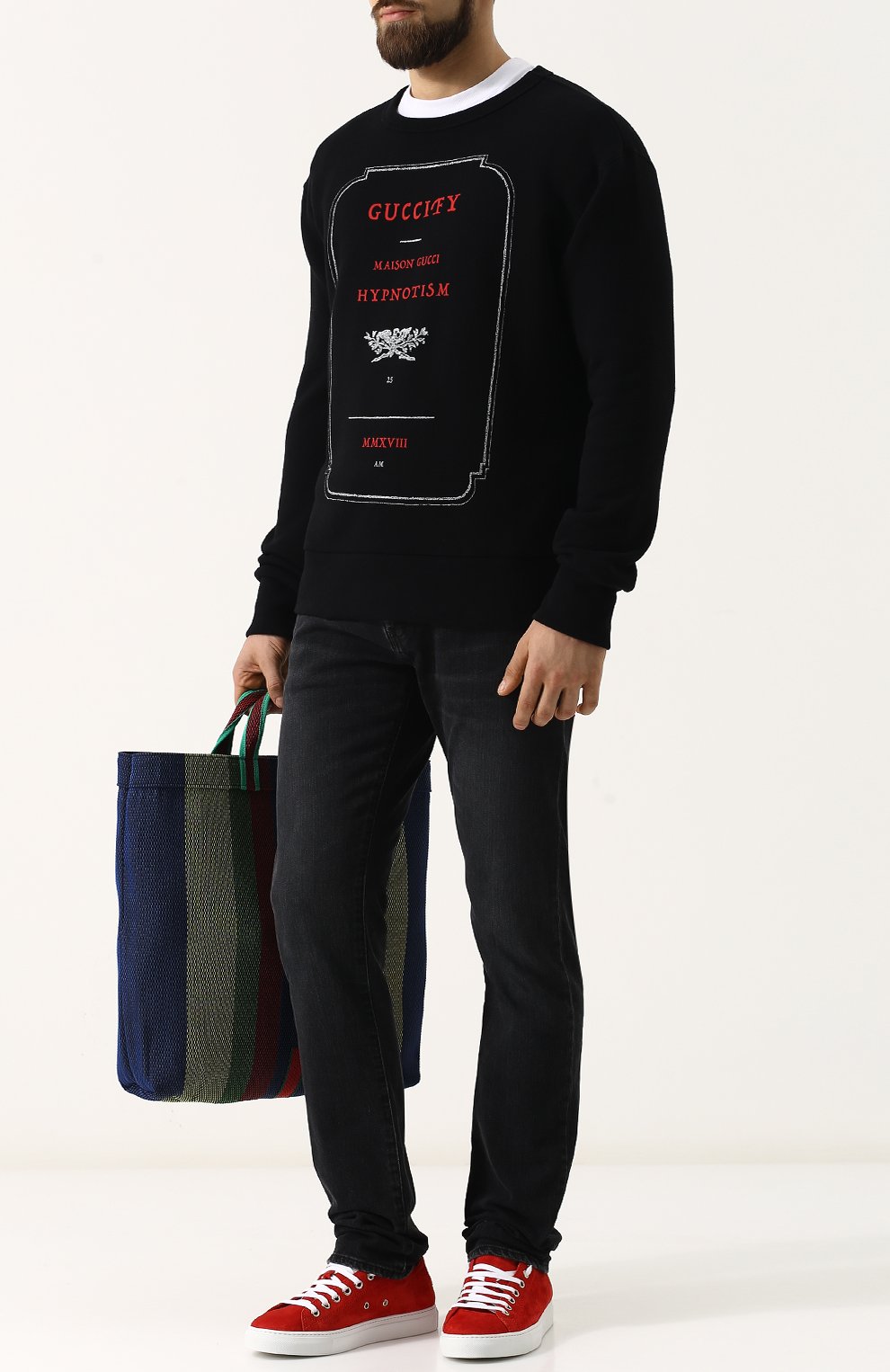 Хлопковый свитшот с принтом GUCCI черного цвета по цене 69900 руб., арт. 475532/X3N46, фото 2 Хлопковый свитшот с принтом GUCCI, арт. 475532/X3N46, фото 2