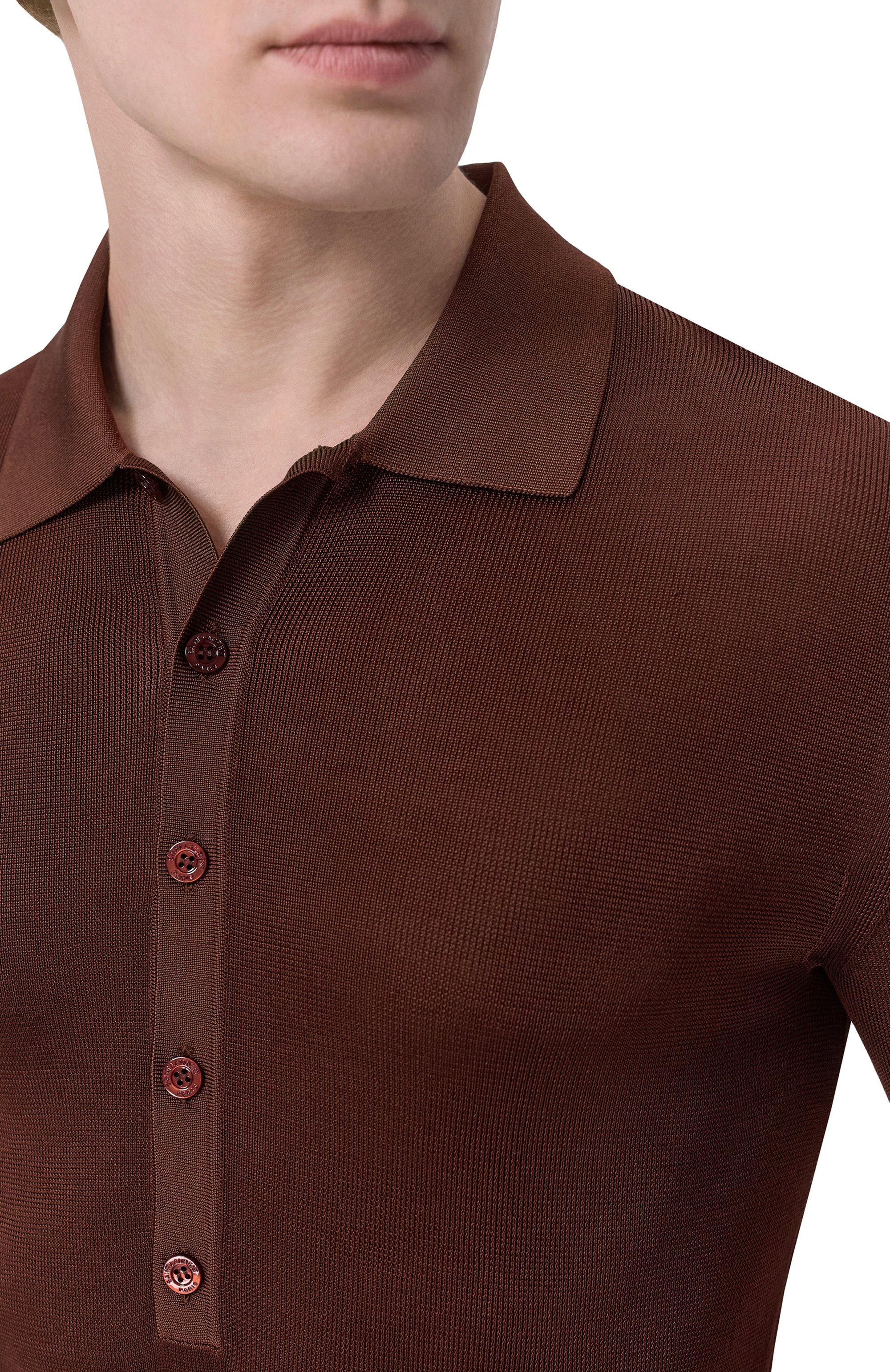 Шелковое поло SAINT LAURENT темно-коричневого цвета по цене 199500 руб., арт. 862759/Y77IK, фото 5 Шелковое поло SAINT LAURENT, арт. 862759/Y77IK, фото 5